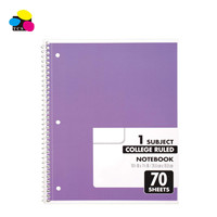 Cahiers à spirales lignés pour l'université, 10,5 x 7,5 pouces, lot de 6, couverture personnalisée avec logo imprimé CMYK, couleurs assorties, 70 pages