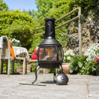 Cheminée extérieure à bois, foyer en acier antique pour patio avec écran anti-étincelles et capuchon anti-pluie pour le chauffage de jardin
