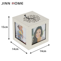 Cadre photo en bois blanc, motif arbre de vie découpé au laser, design ajouré multi-faces, carré, pour bureau, cadeau familial ou de mariage