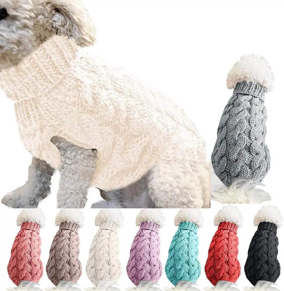 VSCOO Custom Winter Warm Wholesale Solid Color Knitted Dog Jumper Cable Soft Pet Clothes Knit Dogs Sweaters