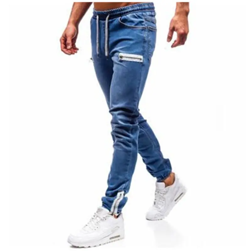 Jean slim personnalisable pour hommes, pantalon en Denim extensible, avec Super fermeture éclair, taille élastique, salopette grande taille, été