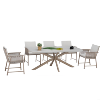 Ensemble de table et chaises de salle à manger d'extérieur 8 places en fer et rotin PE, résistant aux UV et imperméable, pour hôtel