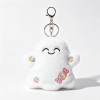 Porte-clés en peluche fantôme Kawaii personnalisé, pendentif fantôme blanc mignon avec broderie bonbon, jouet en peluche effrayant de dessin animé