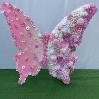 Arche de Qualité Supérieure Moderne avec Ailes de Papillon Rose et Roses en Soie, Support de Toile de Fond Florale pour Décoration de Mariage et de Fête