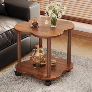 Mesa Auxiliar de Madera con Forma de Flor <span class=keywords><strong>y</strong></span> Ruedas, Mesa Auxiliar Móvil de 2 Niveles para Sala de Estar, Dormitorio, Espacios Pequeños, Mesa Auxiliar <span class=keywords><strong>Estrecha</strong></span> para Sofá - Product Image 2