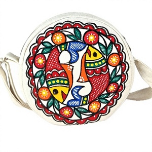<b>Gold</b> Leaf Plated Embroidered Cotton Fabric Rectangle Fashion Evening <b>Clutch</b> Purse From Jharkhand - Product Image 1
