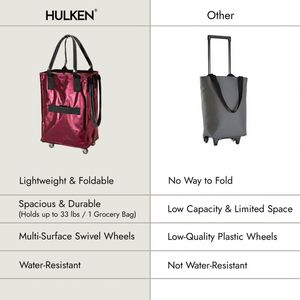 Sac de transport et de courses pliable en polyester noir réutilisable avec logo personnalisé, à roulettes, capacité 66 lb - Product Image 6