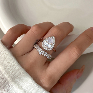 Pear Shape Zircon Brass Gemstone Engagement <b>Ring</b> <b>Set</b> with Zirconia 18K <b>Gold</b> & Rhodium Plated for Women Party & Anniversary - Product Image 5