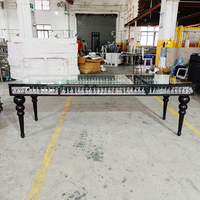 Table à manger de luxe avec cadre et décoration en cristal, plateau en verre Seafoam, vente directe d'usine, pour mariage et banquet