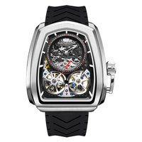 Montre de luxe pour homme à double tourbillon squelette, automatique, mécanique, sportive, avec design d'engrenages irréguliers, étanche
