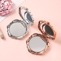 Miroir de maquillage compact et pliable en plastique en forme de rose, double face, personnalisable, pour la vente en gros