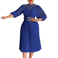 Robe midi en dentelle grande taille avec ceinture, robe plissée pour femme pour l'église