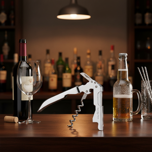 Apribottiglie personalizzabili in acciaio inossidabile doppio tiraggio vino e birra con stendino elettronico da cucina Logo personalizzato - Product Image 3
