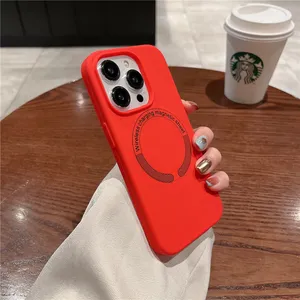 Capa magnética de silicone para iphone, capinha vermelha para celulares iphone 12, 13, 14