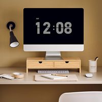 Support d'écran multifonctionnel en bambou durable, organiseur de bureau, rehausseur d'ordinateur portable avec deux tiroirs, finition laquée NC