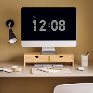 Tre màn hình đứng máy tính để bàn tổ chức máy tính bằng gỗ máy tính xách tay Riser với hai ngăn kéo - Product Image 2