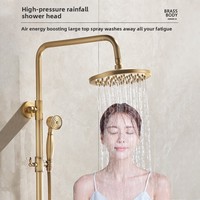 Ensemble de douche en cuivre brossé de style antique, pommeau de douche vintage de style européen, buse de douche à effet pluie haute pression, montage mural