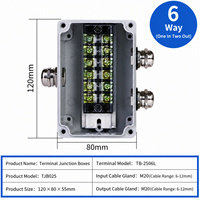 Boîtier de jonction électrique en aluminium 120x80x55mm IP66 étanche Presse-étoupe M20 TB-2506L 6 voies 1 entrée 2 sorties TJB025