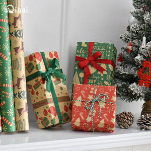 Qibai Noël vintage papier kraft papier d'emballage cadeau père noël <span class=keywords><strong>arbre</strong></span> de noël dessin animé papier d'emballage - Product Image 2
