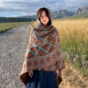 Poncho épais de haute qualité 150*130cm, châle rétro en cachemire pour femme, cape, couverture poncho - Product Image 1