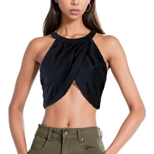 Traje sexy de mujer personalizado del fabricante sin mangas Halter Self Tie Backless Crop Top Club Party ropa de mujer de verano