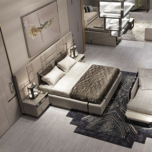 Mobili moderni camera da <span class=keywords><strong>letto</strong></span> di lusso: <span class=keywords><strong>letto</strong></span> italiano in pelle imbottito <span class=keywords><strong>con</strong></span> <span class=keywords><strong>testiera</strong></span> estesa, <span class=keywords><strong>letto</strong></span> in pelle bianca Extra-large - Product Image 2