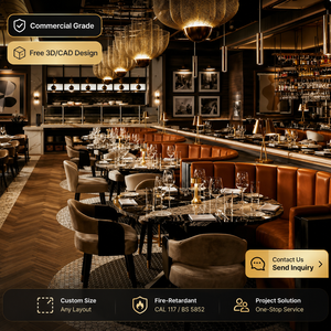 เฟอร์นิเจอร์ร้านอาหารสไตล์อินดัสเทรียลเรโทร <span class=keywords><strong>โต๊ะ</strong></span>และเก้าอี้หนังโค้งไม้สำหรับร้านสเต็กและบาร์ - Product Image 1
