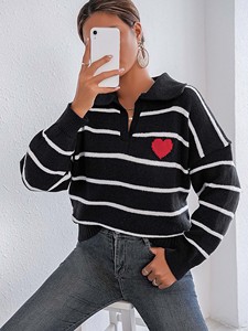 Vente en gros Automne Hiver Femmes Rayé <span class=keywords><strong>Amour</strong></span> Coeur Col Polo Rabattu Manches Longues Tricot Mode Décontractée <span class=keywords><strong>Pull</strong></span> Femme - Product Image 4