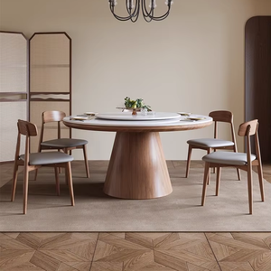 Mesa de comedor redonda perezosa <span class=keywords><strong>Susan</strong></span> de piedra sinterizada de fácil montaje con patas de madera maciza para 4-8 personas - Product Image 2