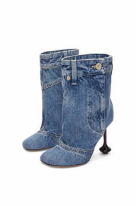 Classic Five Pocket <strong>Trouser</strong> Design Petal Toe Winter Pumps <strong>Girl</strong> Sexy Short Denim Boots for Women Toy Ankle Bootie in Washed Denim - Product Image 5
