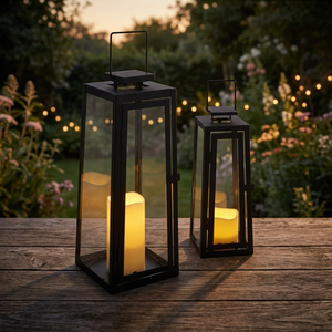French Style Rectangular Metal Lantern Candle Holder Set Black Glass Door Home Decoration Durable Outdoor Indoor Use - Product Image 2