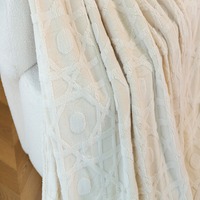 Plaid en polaire Sherpa Jacquard Crème à motif cannage pour lit, canapé, hôtel, aménagement intérieur, import et approvisionnement