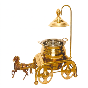 Réchaud de service traditionnel en laiton moulé, type chariot à chevaux, plaqué or, rond, pour table, capacité 4/6/8L, pour la restauration - Product Image 1