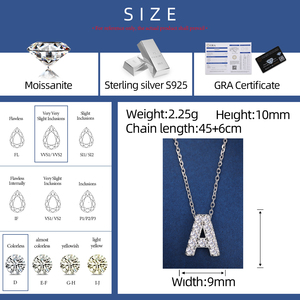 Collier avec <span class=keywords><strong>pendentif</strong></span> initial A-Z en argent sterling 925 plaqué <span class=keywords><strong>or</strong></span> blanc 18 carats, <span class=keywords><strong>diamant</strong></span> moissanite VVS, pour femme, livraison directe - Product Image 6