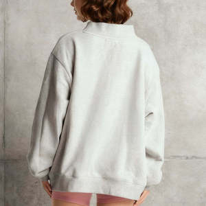 High Quality Custom Heavyweight Cotton <b>Fleece</b> Casual Breathable Sweatshirt <b>Women</b> Embroidered Drop Shoulder Oversized Mock Neck - Product Image 3