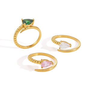 Birnenförmiger CZ-Schlangen-Perlen-Wickelring aus Edelstahl, 18K Vergoldet, Verstellbarer Offener <span class=keywords><strong>Ring</strong></span> für Frauen, Geschenk - Product Image 5
