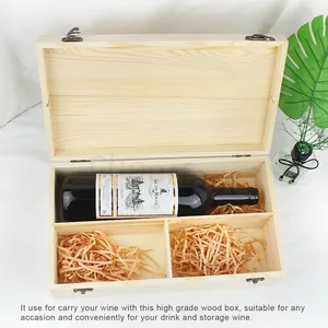 Dukungan untuk menambahkan desain Anda kotak anggur kayu 6 botol Kasus anggur kaca kotak kemasan alam pinus kayu kustom kotak botol anggur
