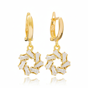 Brillant CZ Pierre Baguette Conception Élégant Dangle Boucles D'oreilles Turc En Gros À La Main 925 Bijoux En Argent Sterling - Product Image 2