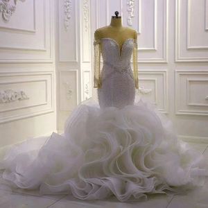 AL1596 Plus Size <span class=keywords><strong>Civil</strong></span> Princesse <span class=keywords><strong>Robe</strong></span> <span class=keywords><strong>de</strong></span> Mariée Style Sirène <span class=keywords><strong>Robe</strong></span> <span class=keywords><strong>Africaine</strong></span> en Dentelle avec Cristal et Décorations Florales <span class=keywords><strong>Robe</strong></span> <span class=keywords><strong>de</strong></span> <span class=keywords><strong>Mariage</strong></span> - Product Image 2