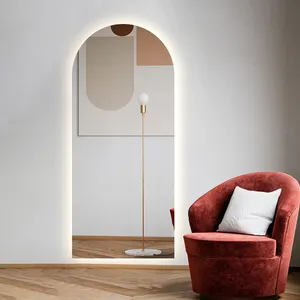 Espejo de pared con forma de arco para tocador, luz led ovalada grande con luces, longitud completa