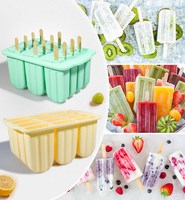 Moule à glaces en silicone à 12 cavités, support pour bâtonnets de glace, sans BPA, pour glaces maison avec couvercle + 50 bâtonnets, 12 trous