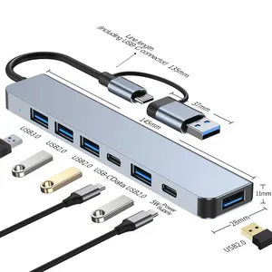 قاعدة منافذ Docking للكمبيوتر المحمول من النوع Usb-C مع منفذ Ethernet وقارئ بطاقات Pd Otg ومشغل شبكة Mac Lan Rj45 Splitter ومحول من النوع C 7 في 1 ومركز Usb 3.0