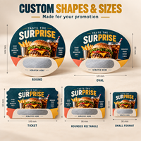 Carte à gratter ronde sur mesure, thème alimentaire Hamburgais, conception gratuite, impression couleur, sérigraphie