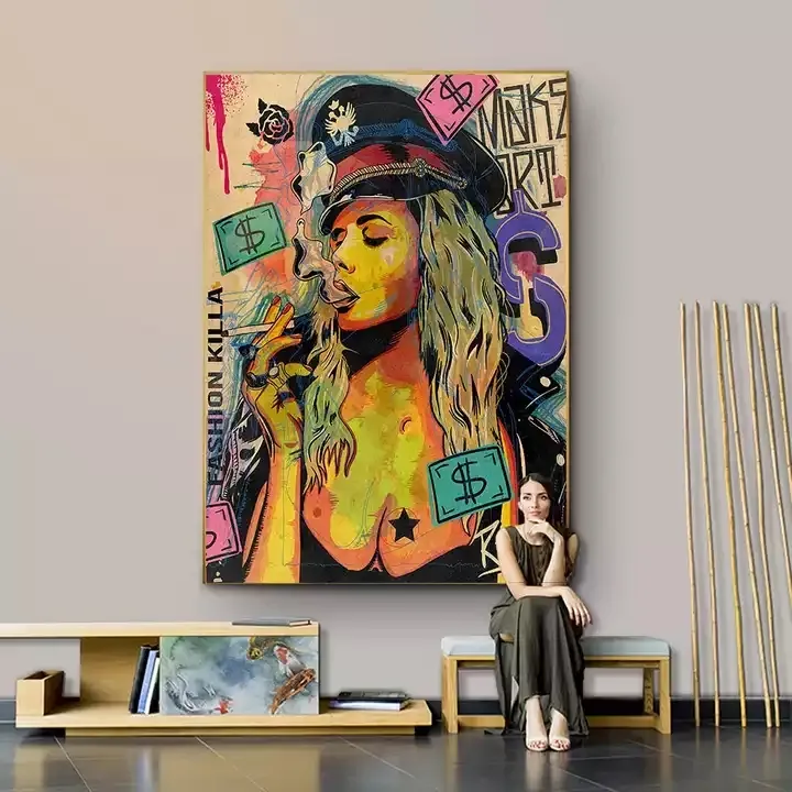 Funtuart Abstrakte moderne Frauen Leinwand Malerei Straße Pop Art Poster und Druck Graffiti Porträt übergroße Wand kunst