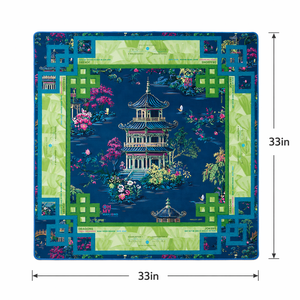 <span class=keywords><strong>Tapis</strong></span> <span class=keywords><strong>de</strong></span> jeu <span class=keywords><strong>de</strong></span> mahjong carré grand format <span class=keywords><strong>de</strong></span> luxe bleu marine à motif pagode, antidérapant avec support en caoutchouc - Product Image 4