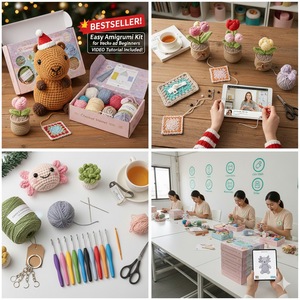 Kit de Ganchillo Amigurumi DIY, Kit de Herramientas para Tejer con Hilo Hecho a Mano, Set de Ganchillo con Patrón de Animales, Paquete de Iniciación para Principiantes - Product Image 5