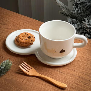 Taza de Café Coreana de Cerámica con Plato Dulce, Diseño Simple de Alta Calidad para el Té de la Tarde y el Desayuno - Product Image 1