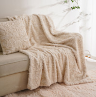 Hochwertige Einfarbige 3D Gewellte Knitter-Kunstfell-Decke Maschinenwaschbar Dick Warm für Sofa Bett Wohnzimmer