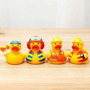 Promo Toy Customized Batch Printed PVC Workers Build Rubber Duck Shaped Bathtub <b>Bath</b> Toys with Pattern Designs - Product Image 1