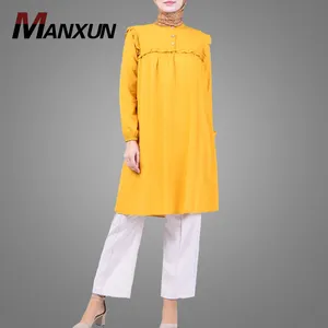 Manufacture Simple Style Muslim Blouse Hotsale Solid Color Long Sleeve Islamic Clothing Elegant Ethnic Clothing Indonesia Tunic